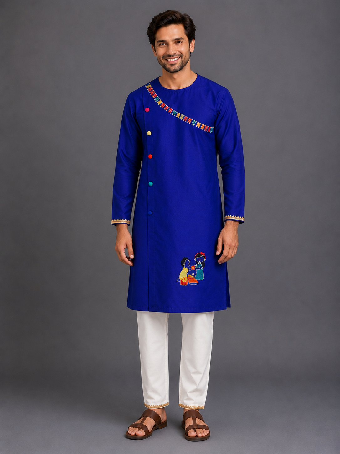 Brother Sister Embroidered Blue Kurta Pyjama set