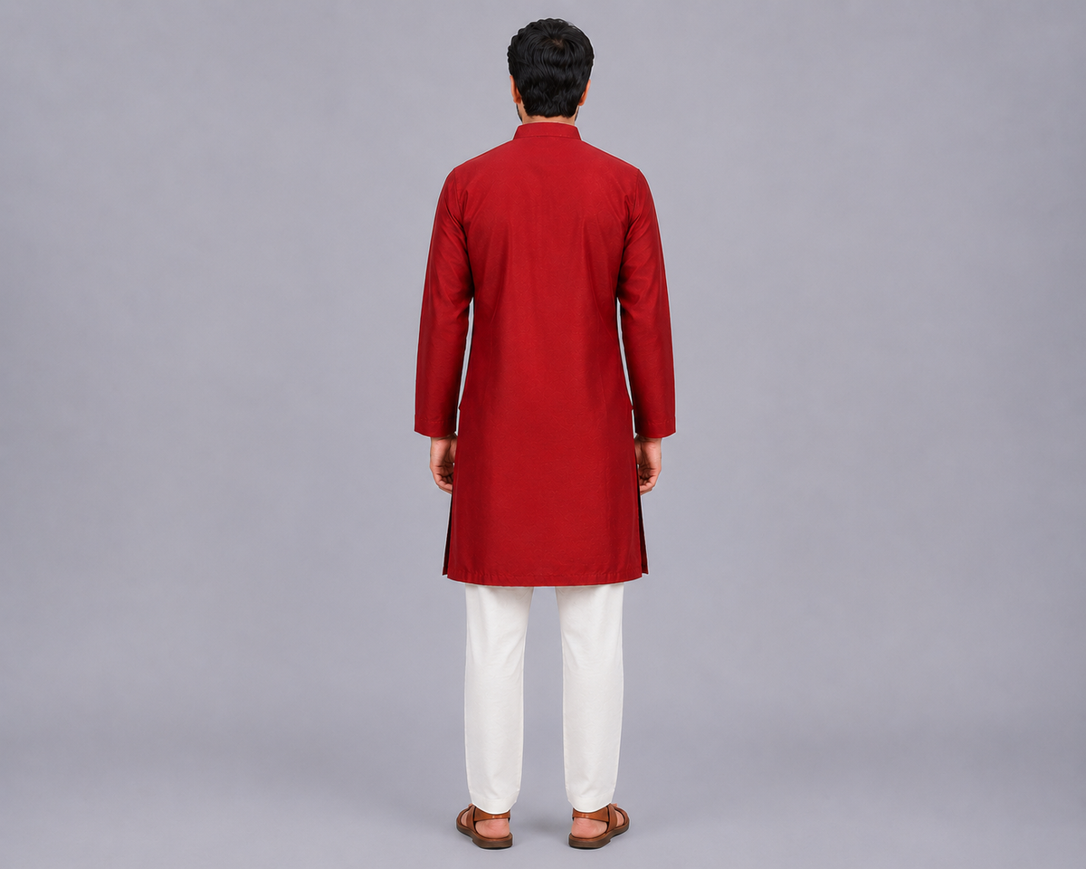 Maroon Chanderi Panel Kurta Pyjama set