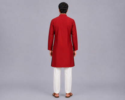 Maroon Chanderi Panel Kurta Pyjama set