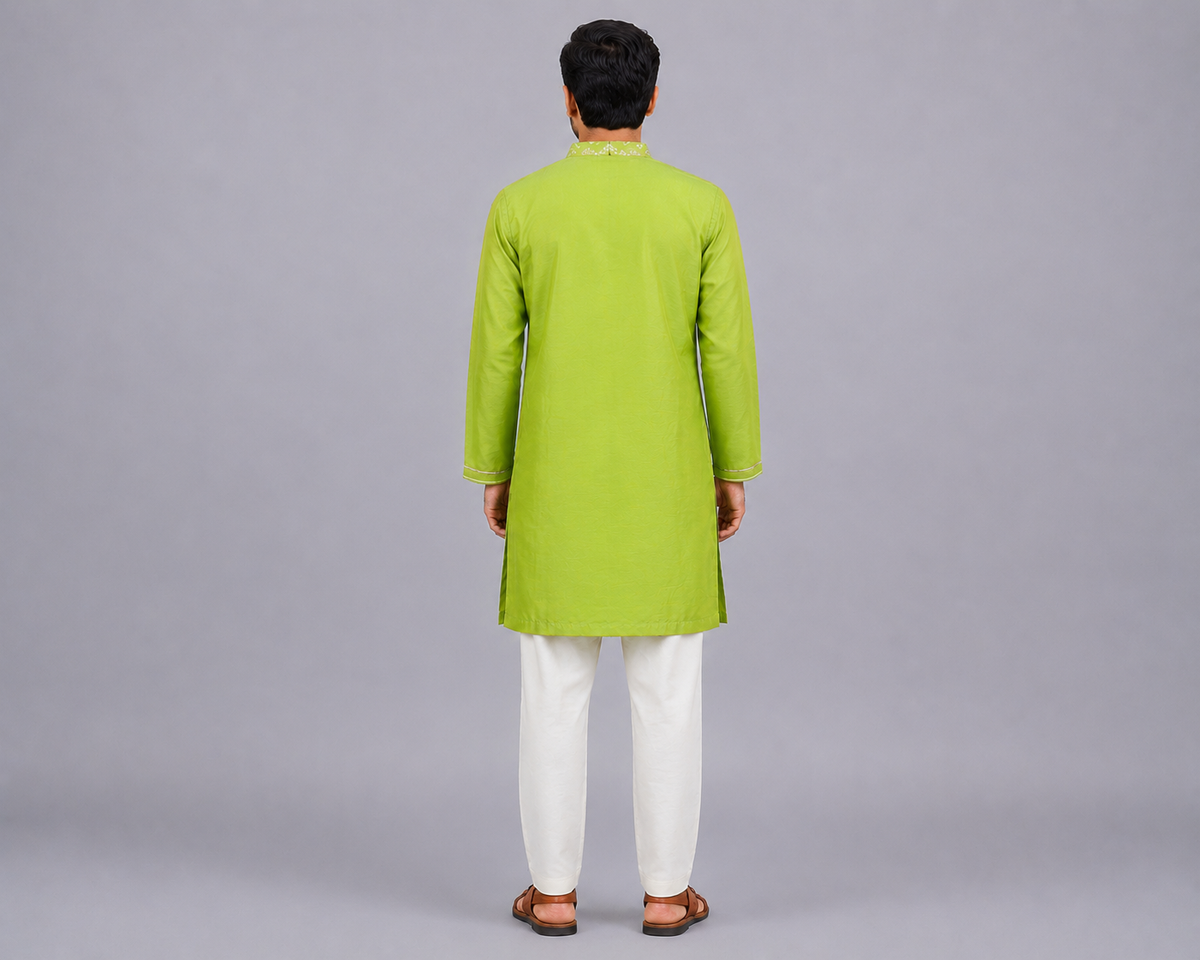 Green Chanderi Panel Kurta Pyjama Set