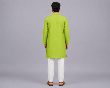 Green Chanderi Panel Kurta Pyjama Set