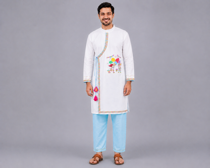 Kids Playing Holi printed pocket Kurta Pyjama set