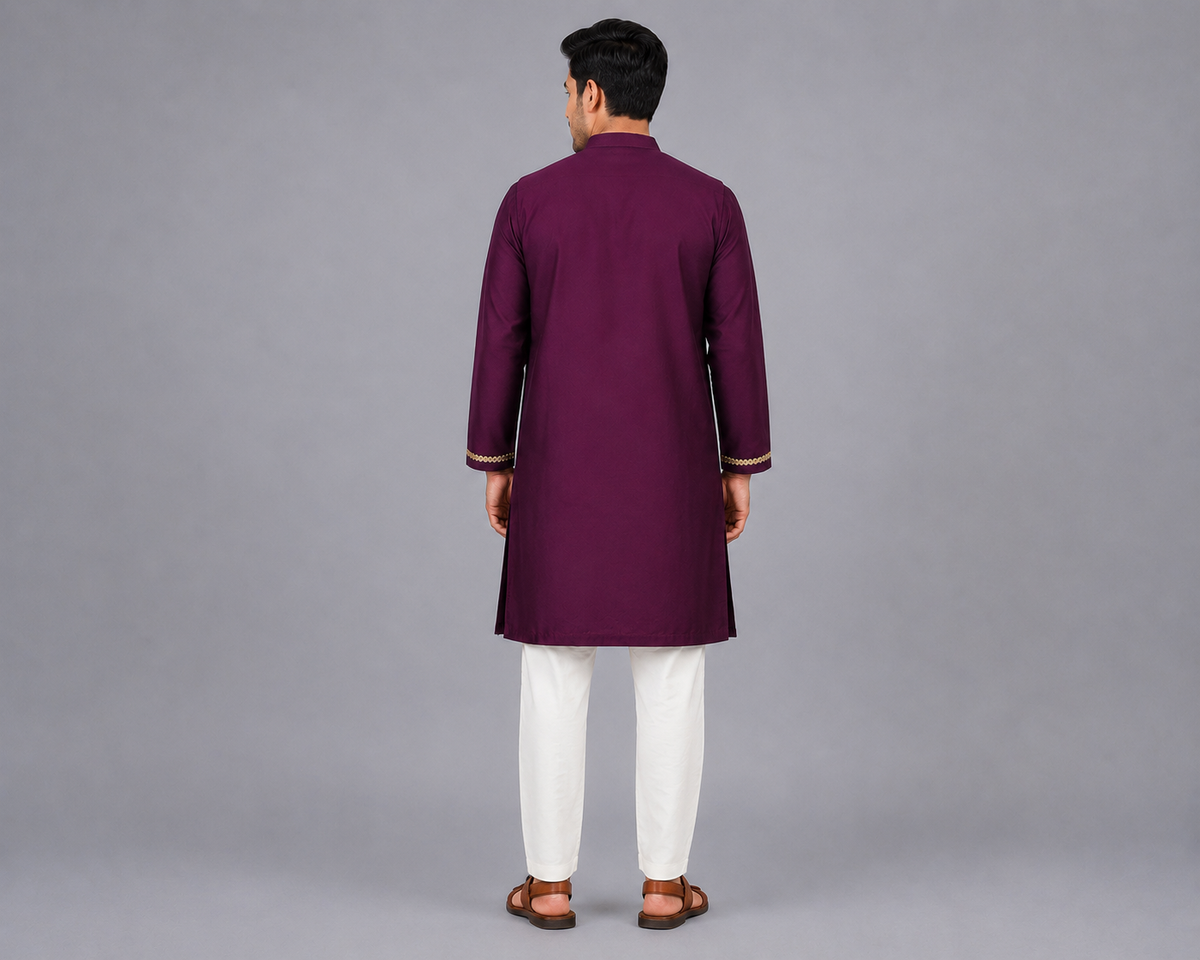 Purple  Kurta with Brocade attached Jacket and Pyjama
