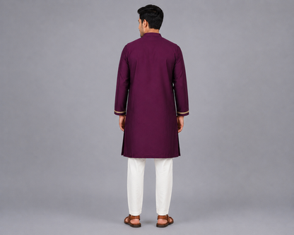 Purple  Kurta with Brocade attached Jacket and Pyjama