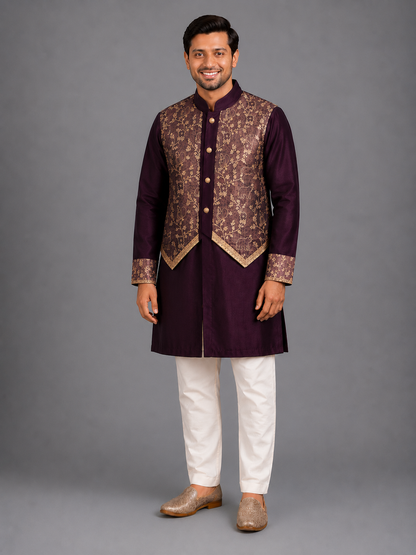 Dark Purple Silk Chanderi Kurta set