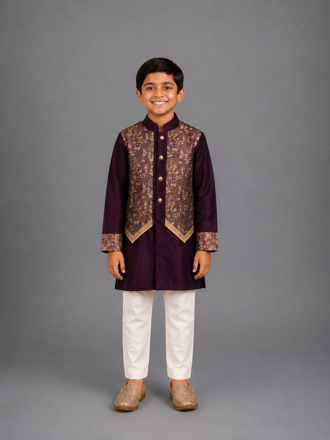 Dark Purple Silk Chanderi Kurta set