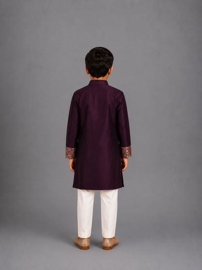 Dark Purple Silk Chanderi Kurta set