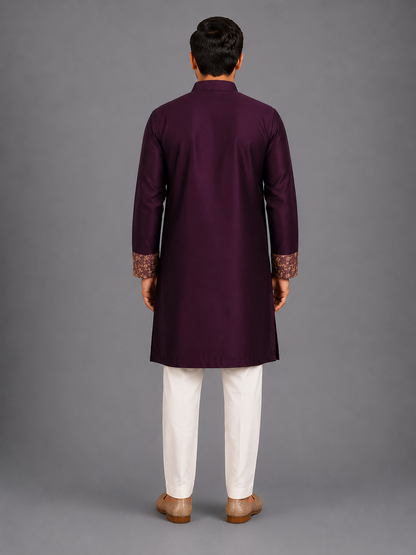 Dark Purple Silk Chanderi Kurta set