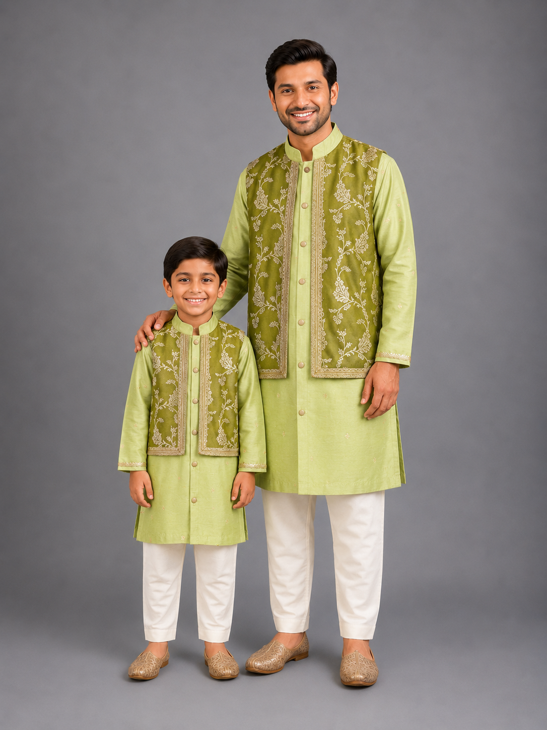 Mint Green Zari Paneled Kurta Pajama