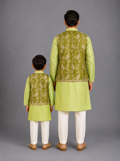 Mint Green Zari Paneled Kurta Pajama