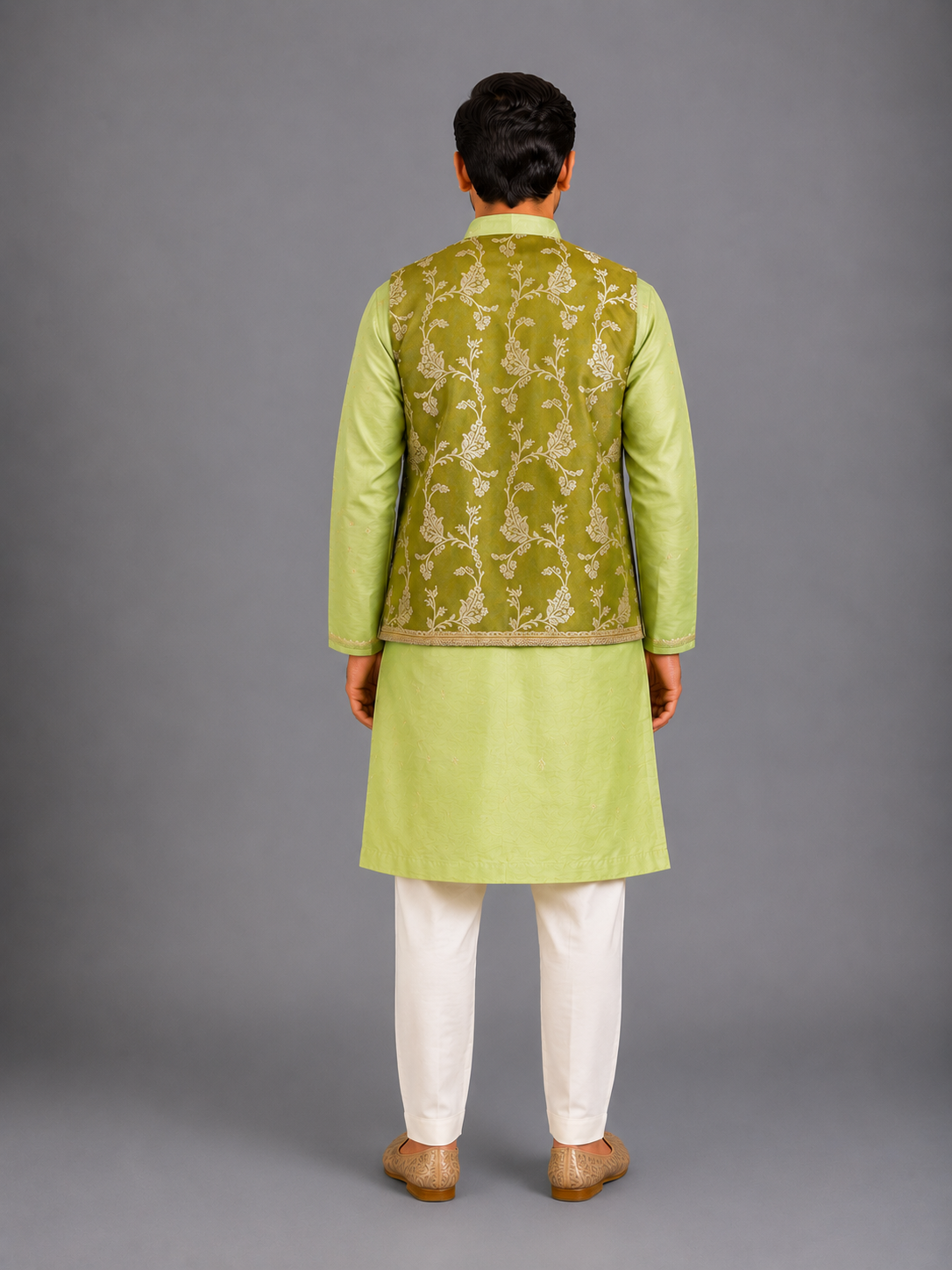 Mint Green Zari Paneled Kurta Pajama