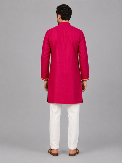 Pink Kurta with Brocade attached Jacket and Pyjama
