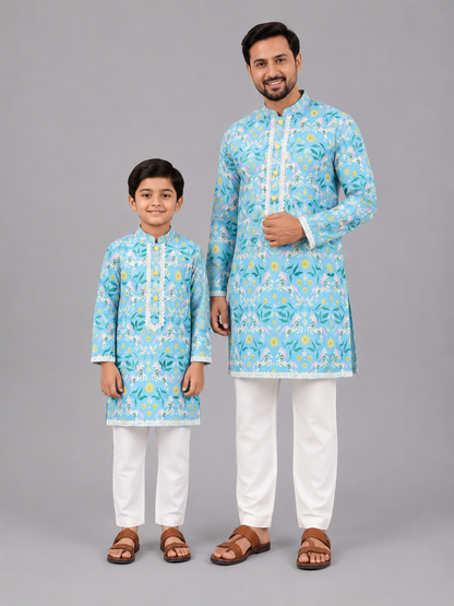 Horse Print Kurta & Off White Pyjama