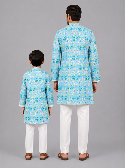 Horse Print Kurta & Off White Pyjama
