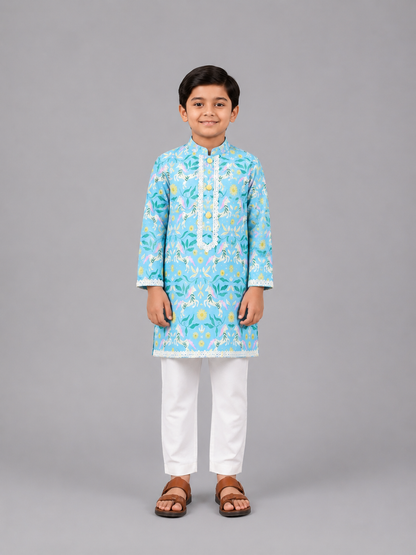 Horse Print Kurta & Off White Pyjama