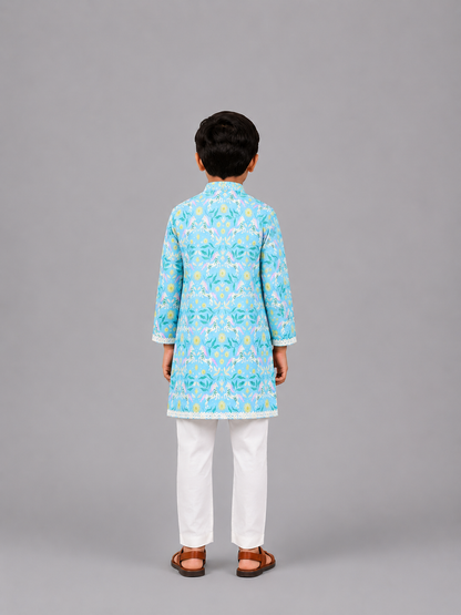 Horse Print Kurta & Off White Pyjama