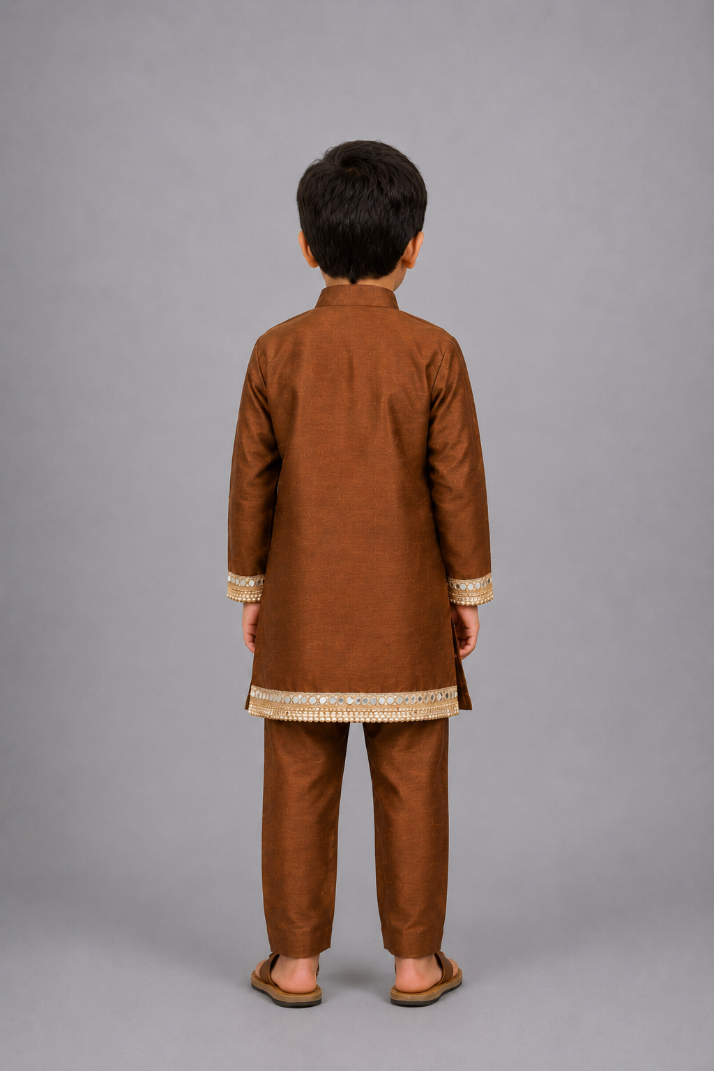 Brown  Embroidered Yolk Kurta And Brown Pyjama