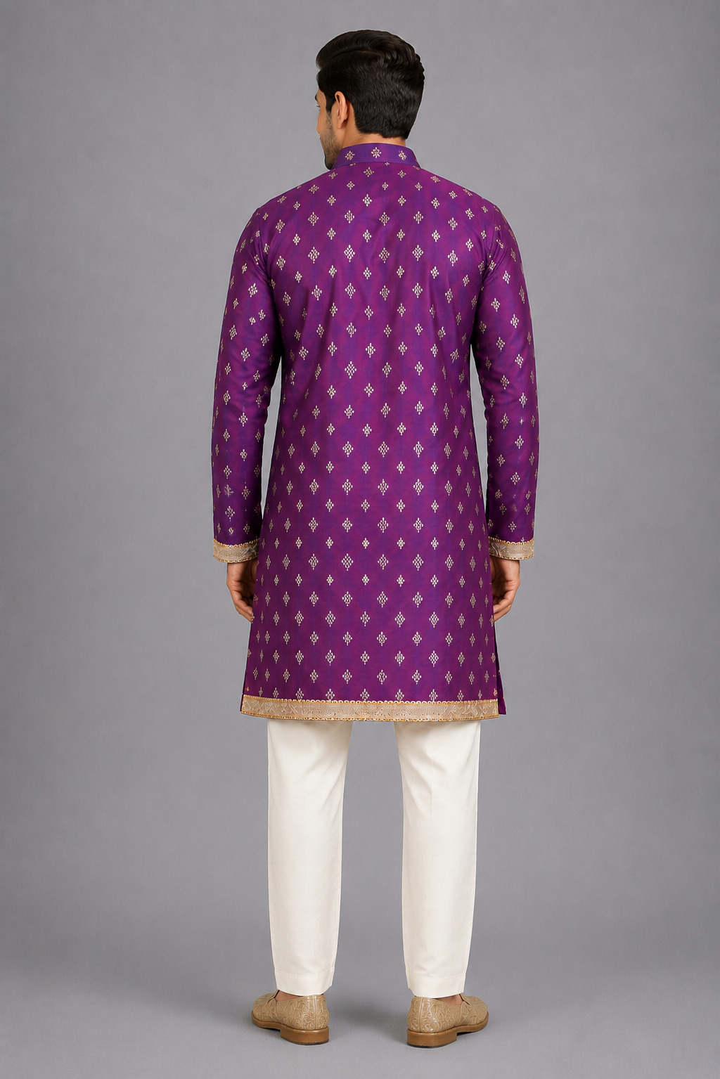 Purple/Pink Woven Silk Kurta Set