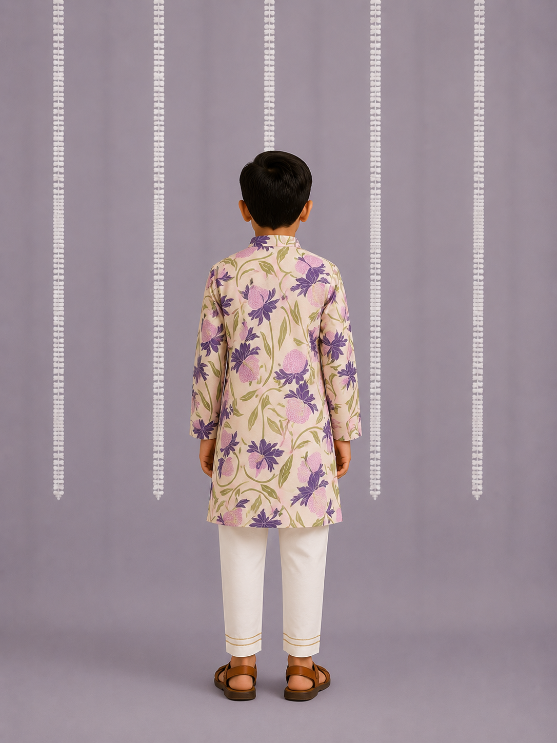 Off white purple floral cow kurta set