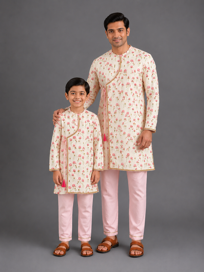 Pink Lotus Print Kurta Pyjama set