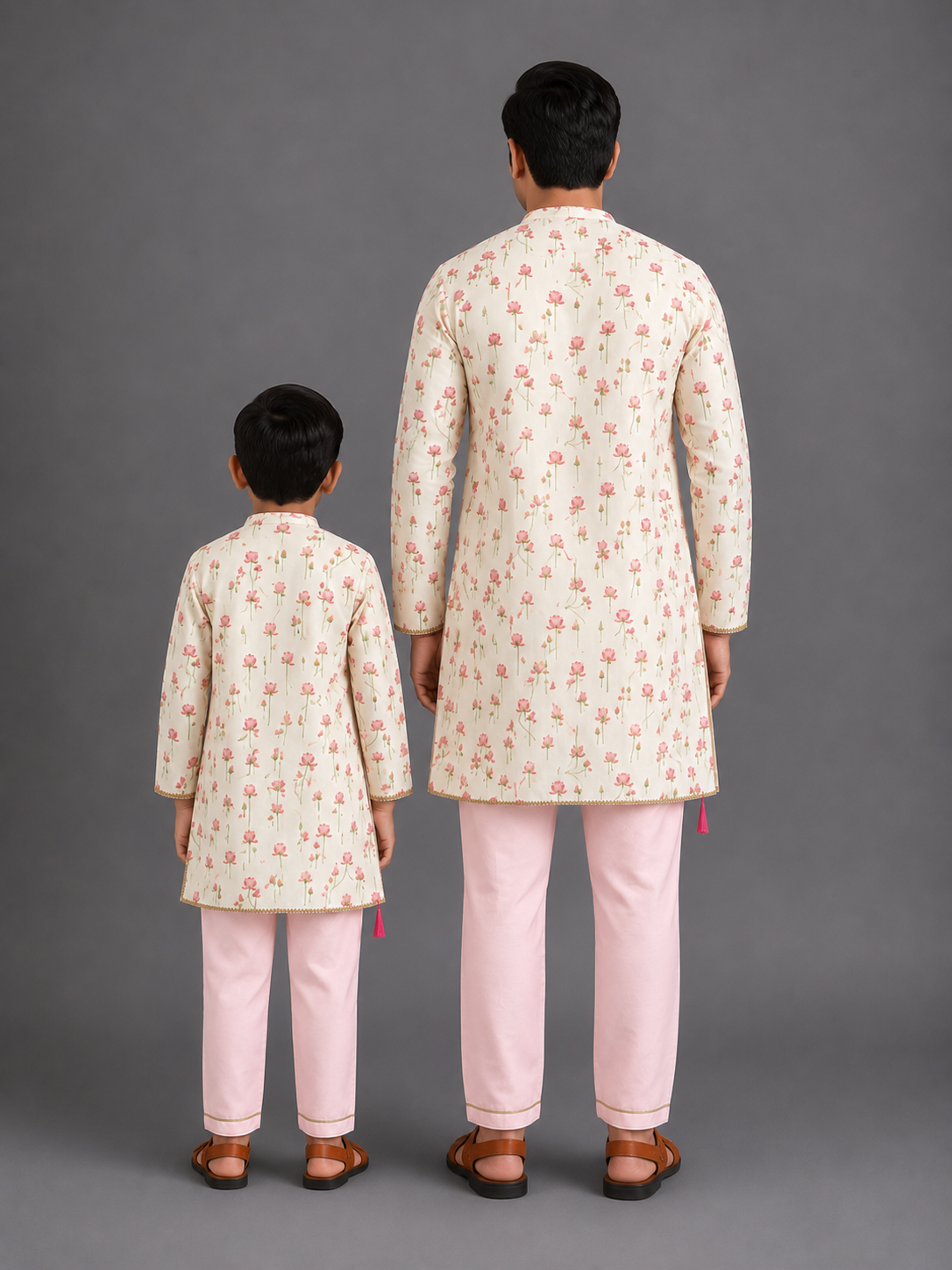 Pink Lotus Print Kurta Pyjama set