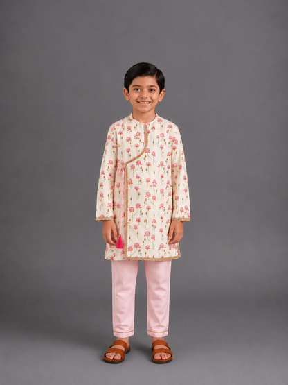Pink Lotus Print Kurta Pyjama set
