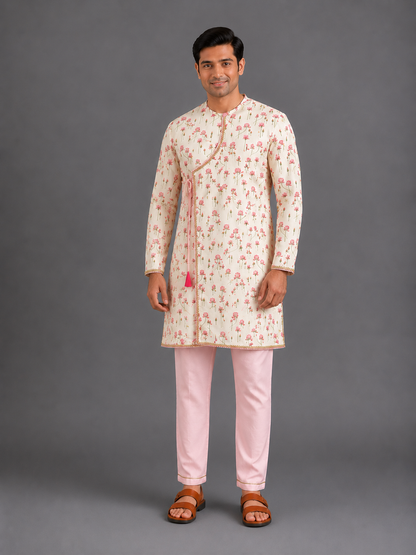 Pink Lotus Print Kurta Pyjama set