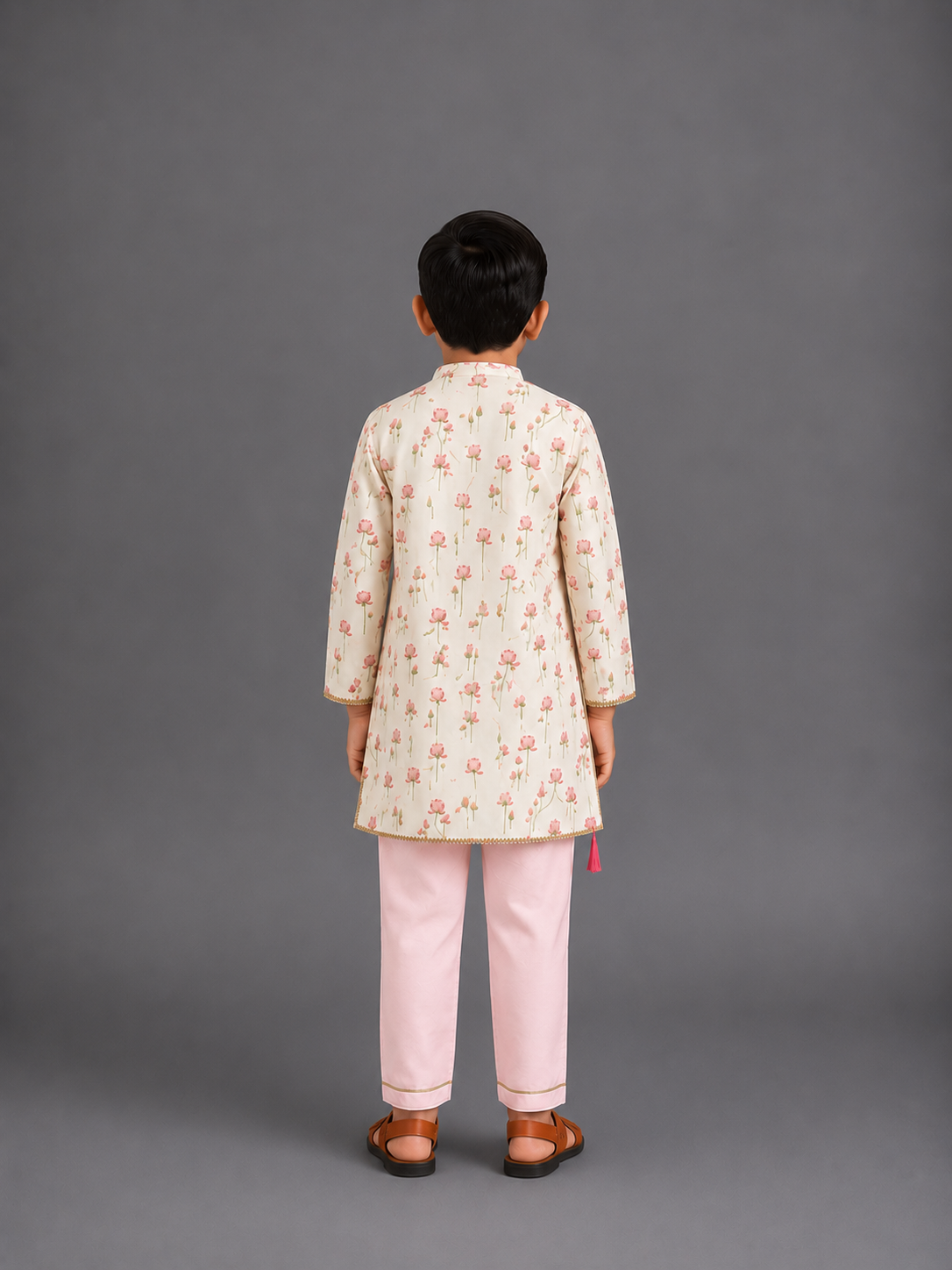 Pink Lotus Print Kurta Pyjama set