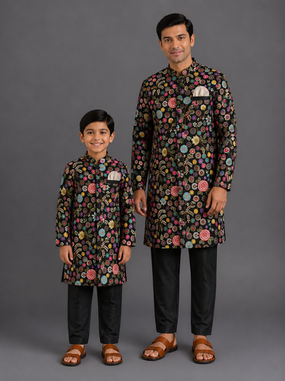 Black Embroidery Bandhgala Set