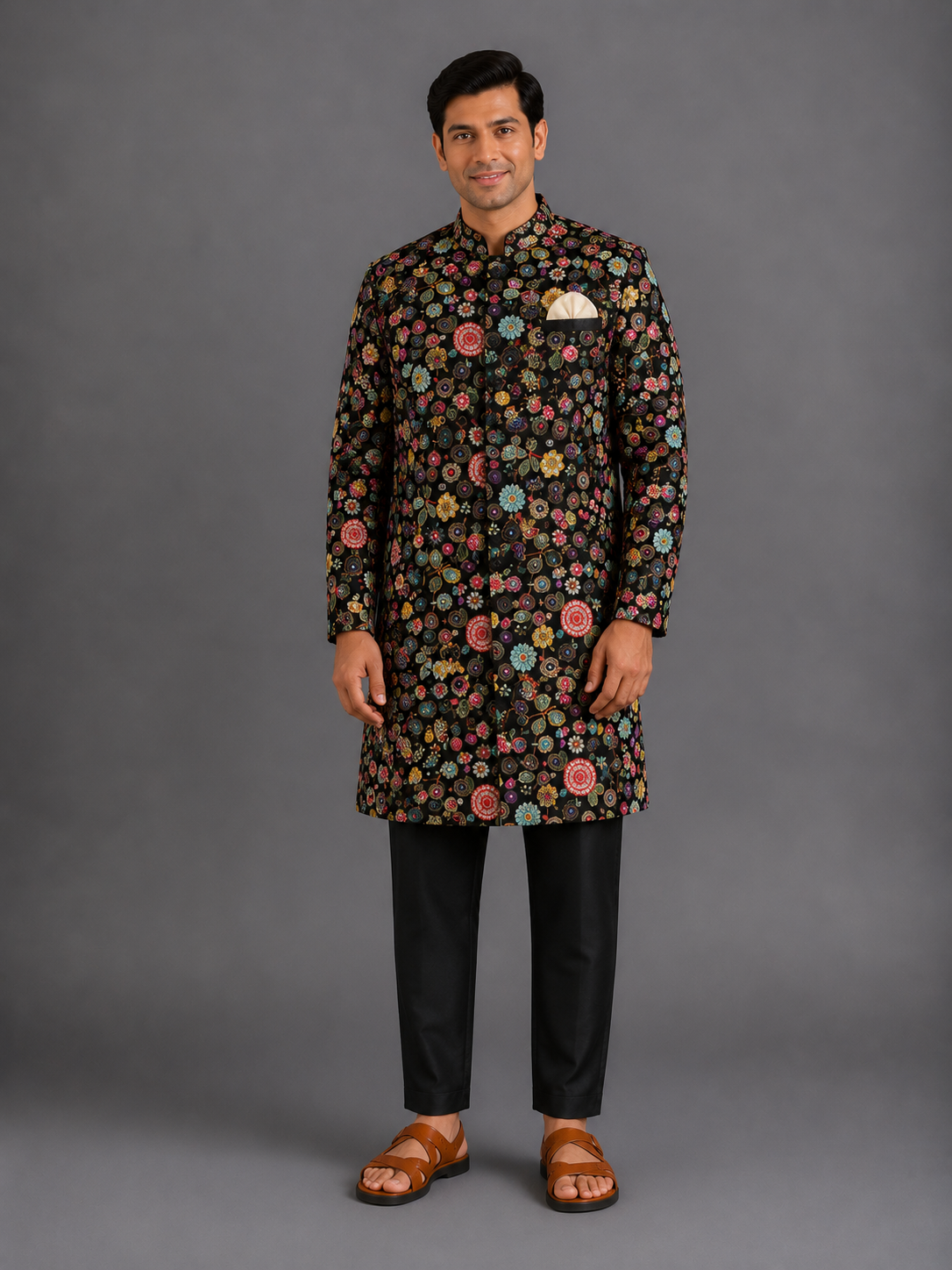 Black Embroidery Bandhgala Set