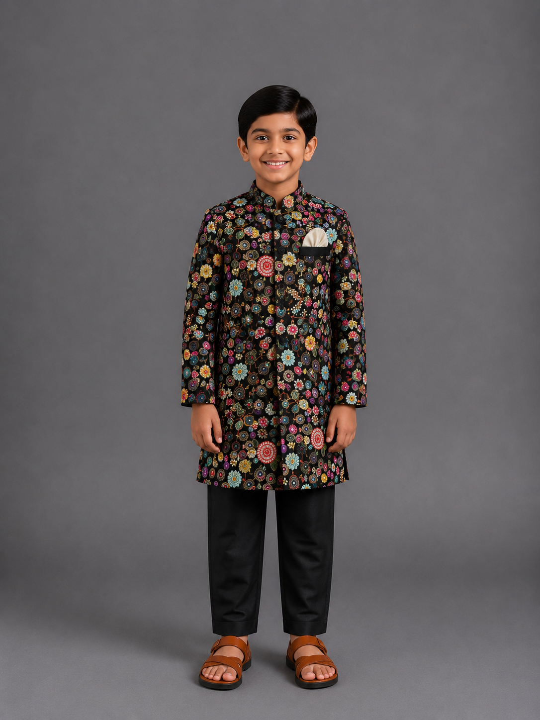 Black Embroidery Bandhgala Set