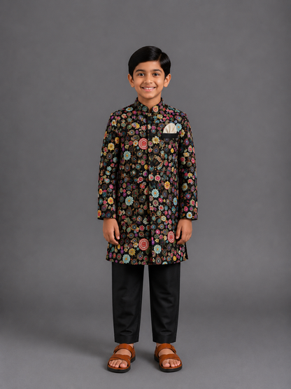 Black Embroidery Bandhgala Set
