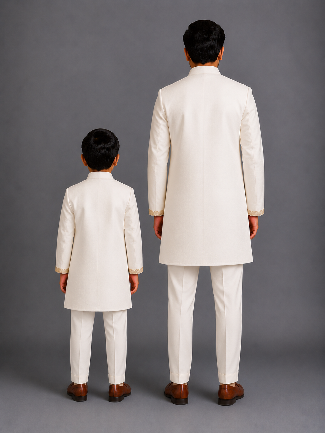 Off White Velvet Embroidered Bandhgala Set