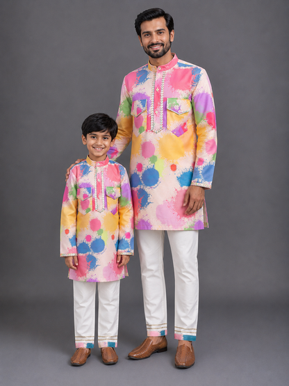 Multicolor splash printed kurta set