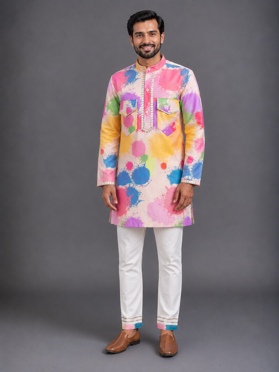 Multicolor splash printed kurta set
