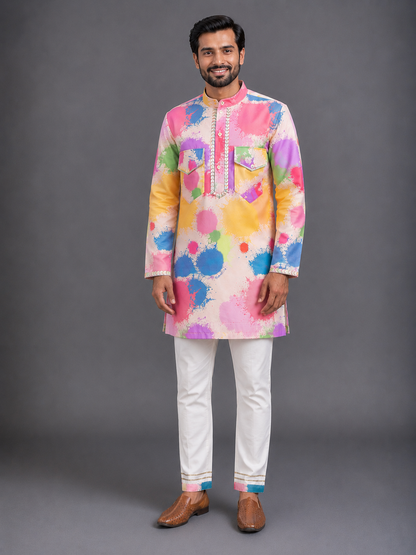 Multicolor splash printed kurta set