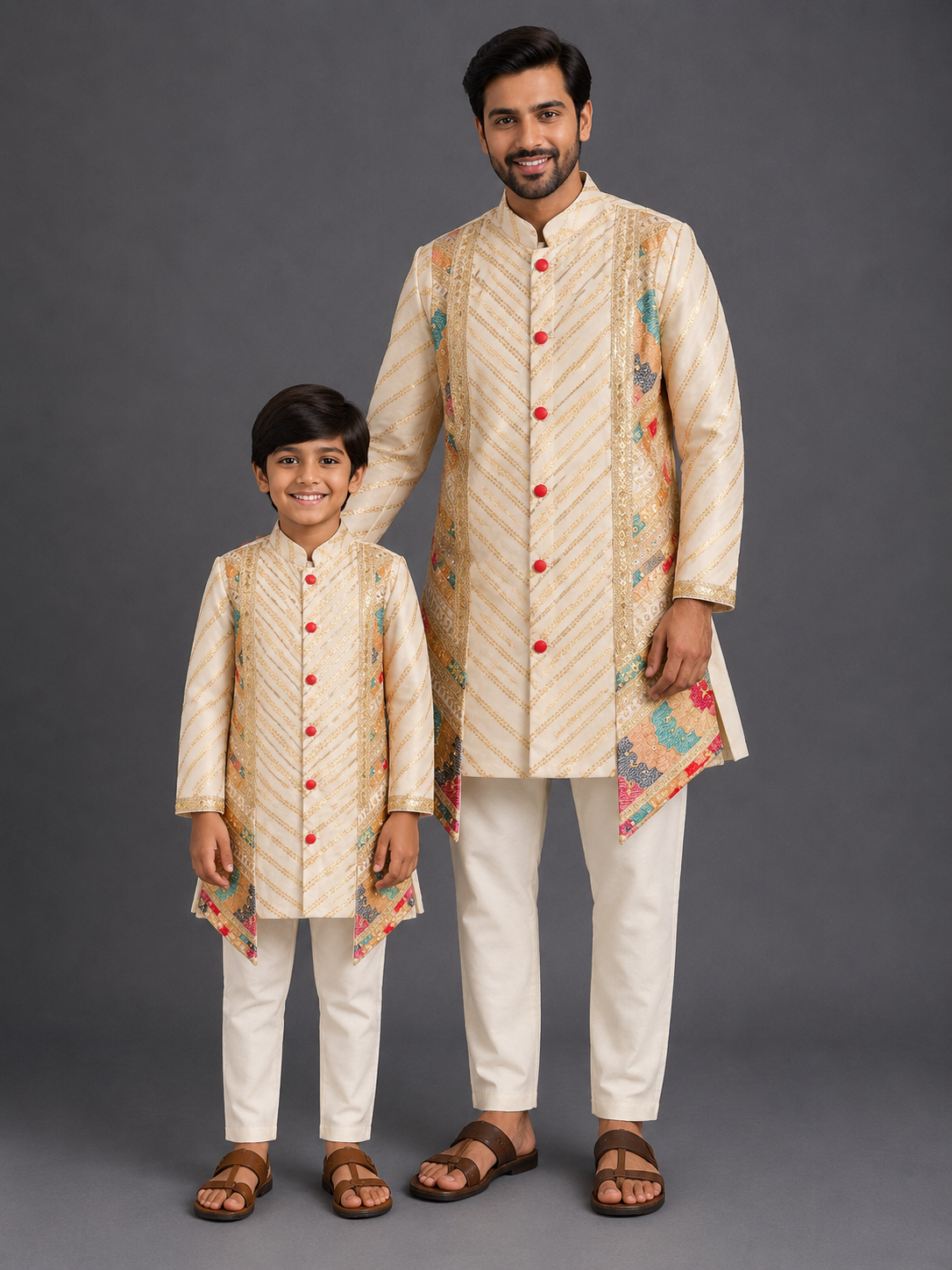 Off white Embroidery panel kurta set