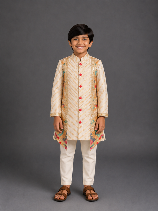 Off white Embroidery panel kurta set
