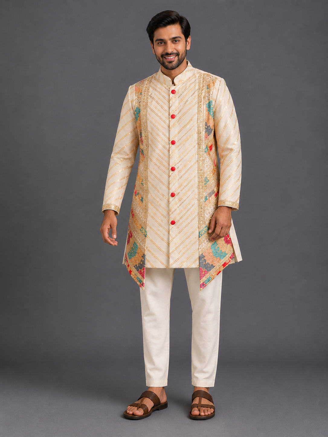 Off white Embroidery panel kurta set