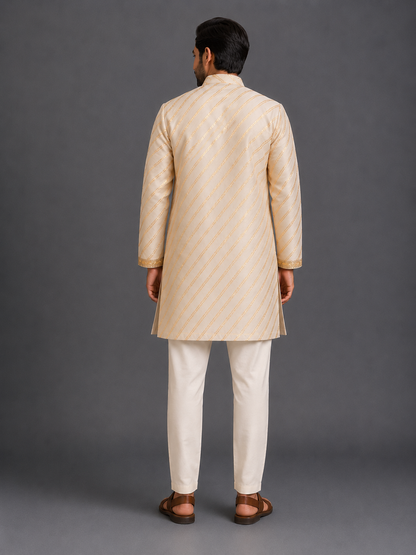 Off white Embroidery panel kurta set