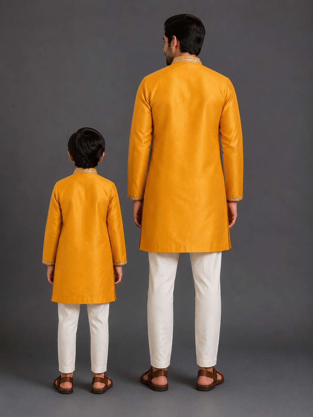 Orange/Yellow  Embroidery Panel Kurta  set