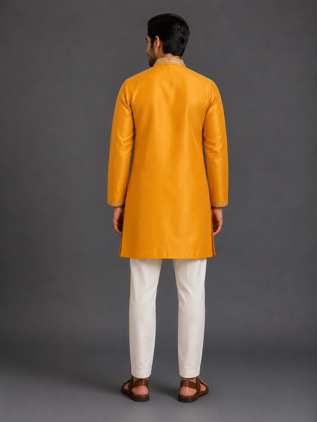 Orange/Yellow  Embroidery Panel Kurta  set