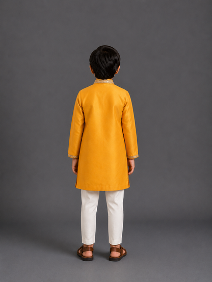 Orange/Yellow  Embroidery Panel Kurta  set