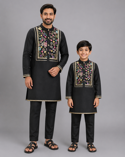 Black Embroidery Kurta Pyjama set