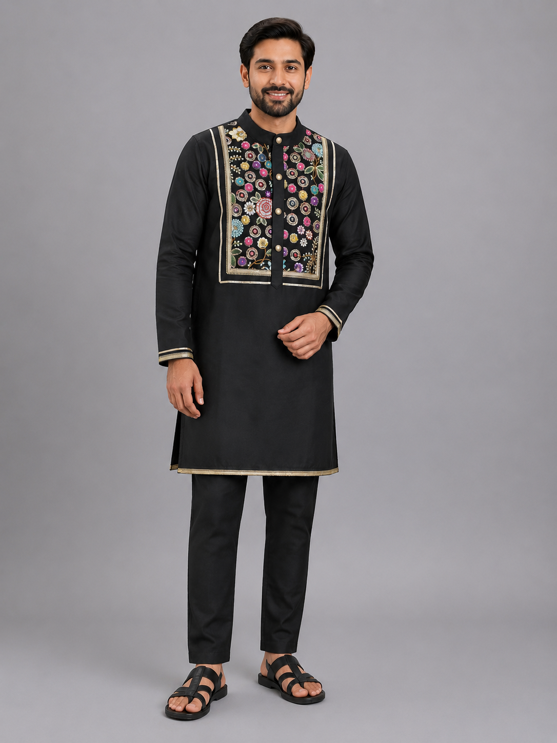 Black Embroidery Kurta Pyjama set