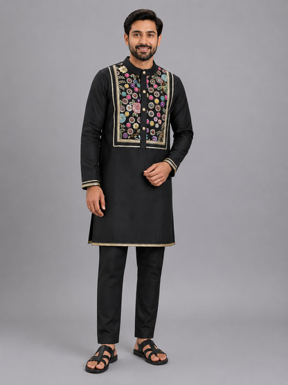 Black Embroidery Kurta Pyjama set