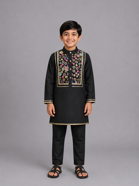 Black Embroidery Kurta Pyjama set
