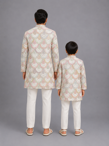 White Embroidery Bandhgala Churidar set