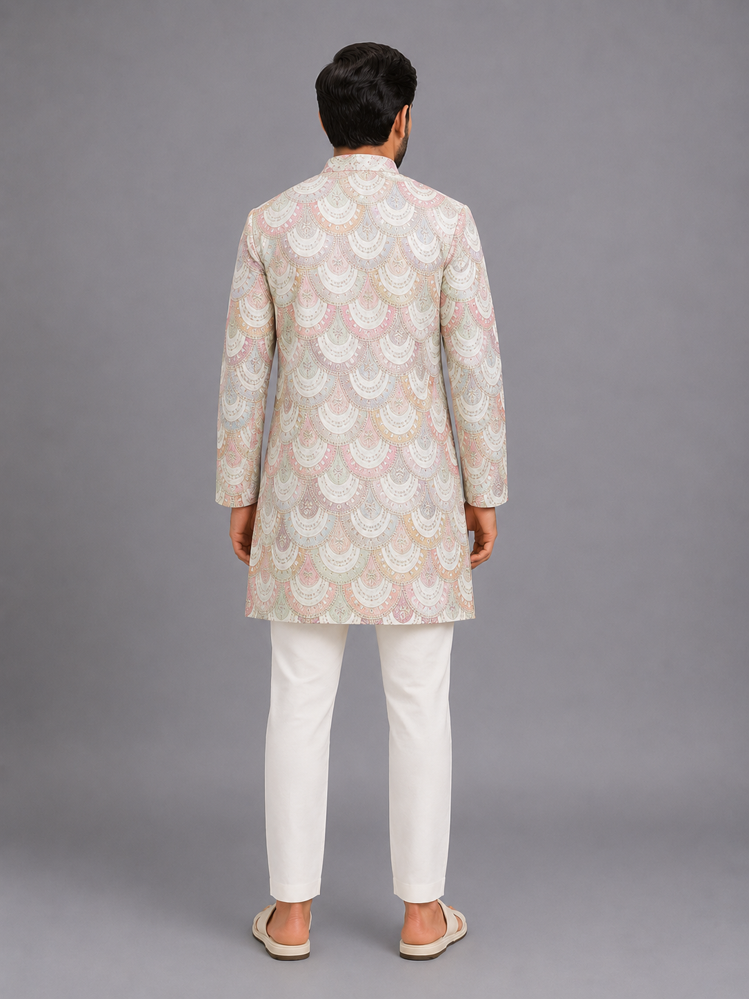 White Embroidery Bandhgala Churidar set