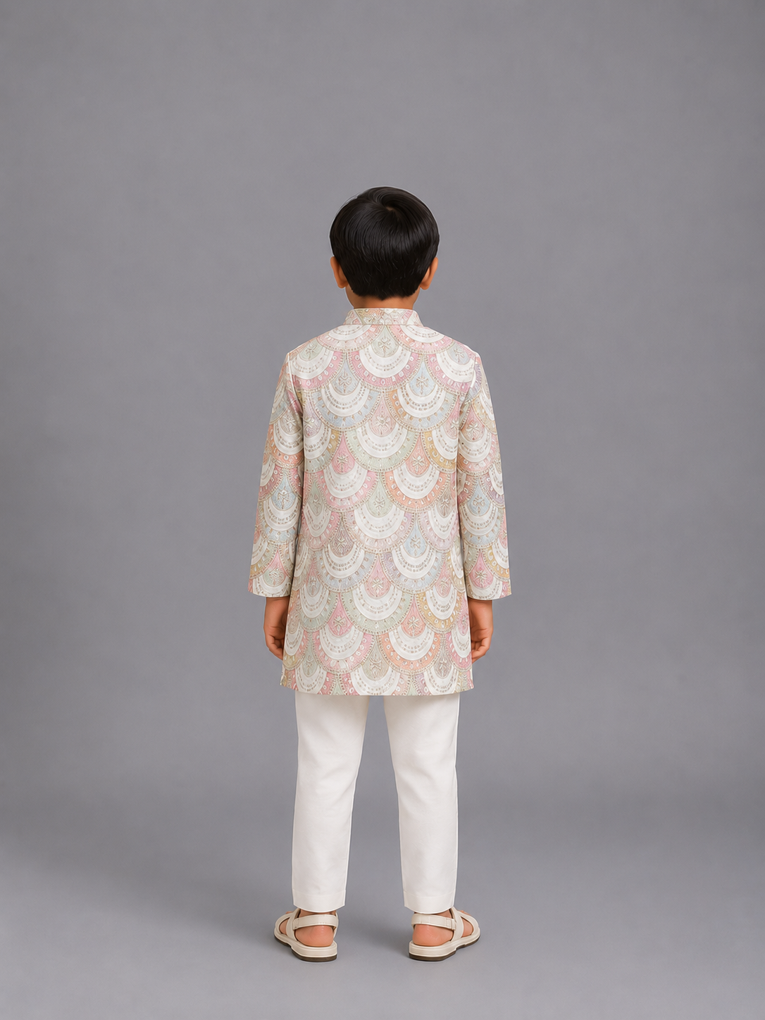 White Embroidery Bandhgala Churidar set